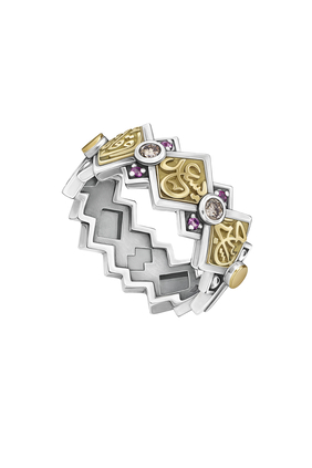 Beloved Band, 18k Yellow Gold with Sterling Silver, Rhodolite & Diamonds